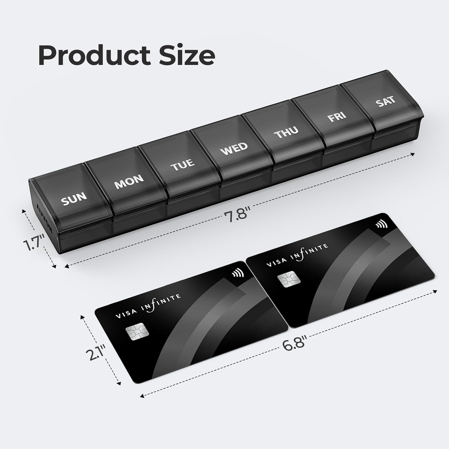 Weekly Pill Organizer with Upgraded Open Design, Portable Pill Box 7 Day Bpa-Free, Cute Pill Case for Vitamins, Supplements and Medications Black