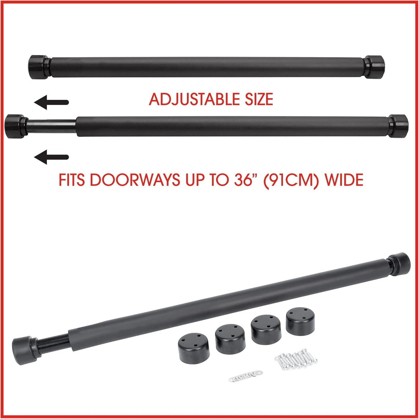 Fitness Foam Covered Chinning & Sit-Up Bar - Fit Doorways up to 36", Adjustable, Easy Installation, Holds up to 220 Lbs