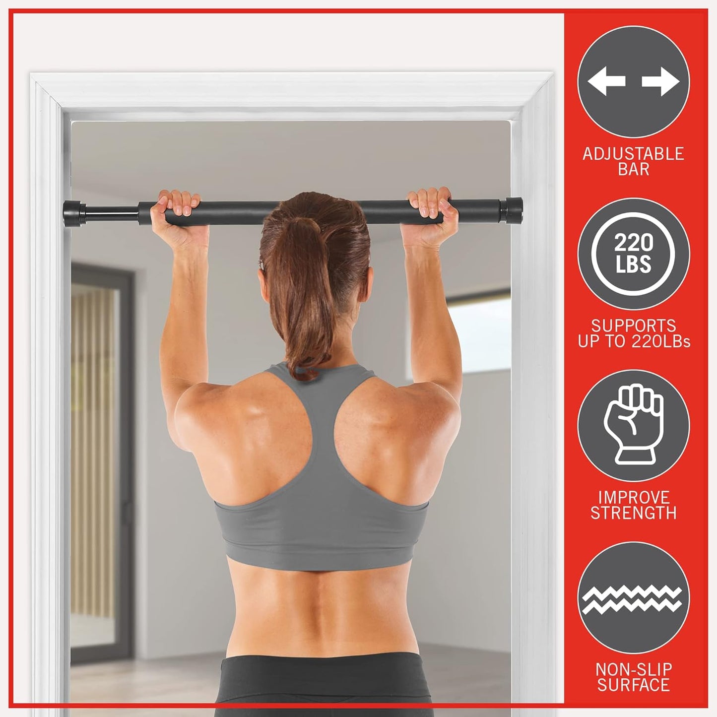 Fitness Foam Covered Chinning & Sit-Up Bar - Fit Doorways up to 36", Adjustable, Easy Installation, Holds up to 220 Lbs