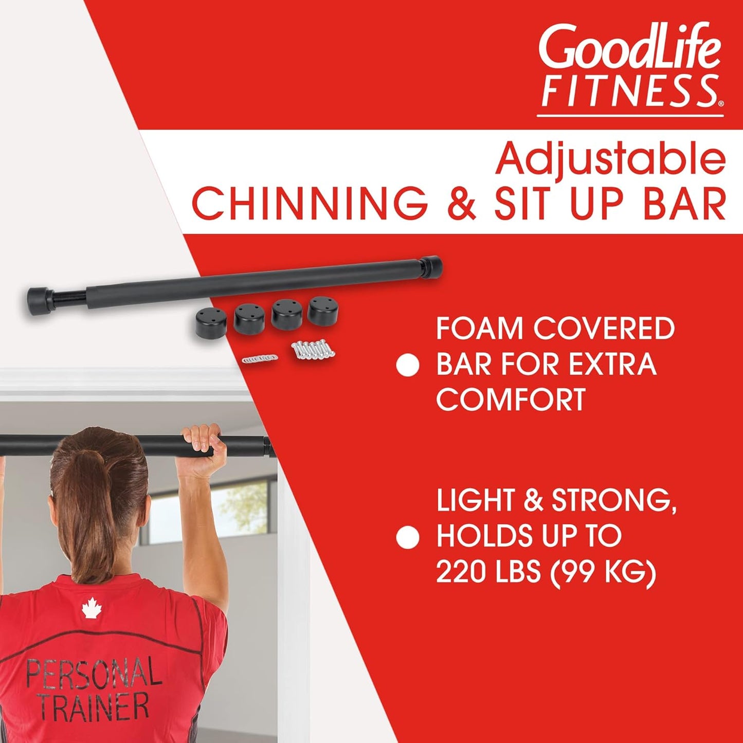 Fitness Foam Covered Chinning & Sit-Up Bar - Fit Doorways up to 36", Adjustable, Easy Installation, Holds up to 220 Lbs