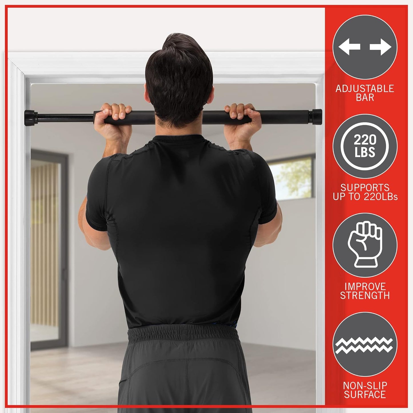 Fitness Foam Covered Chinning & Sit-Up Bar - Fit Doorways up to 36", Adjustable, Easy Installation, Holds up to 220 Lbs