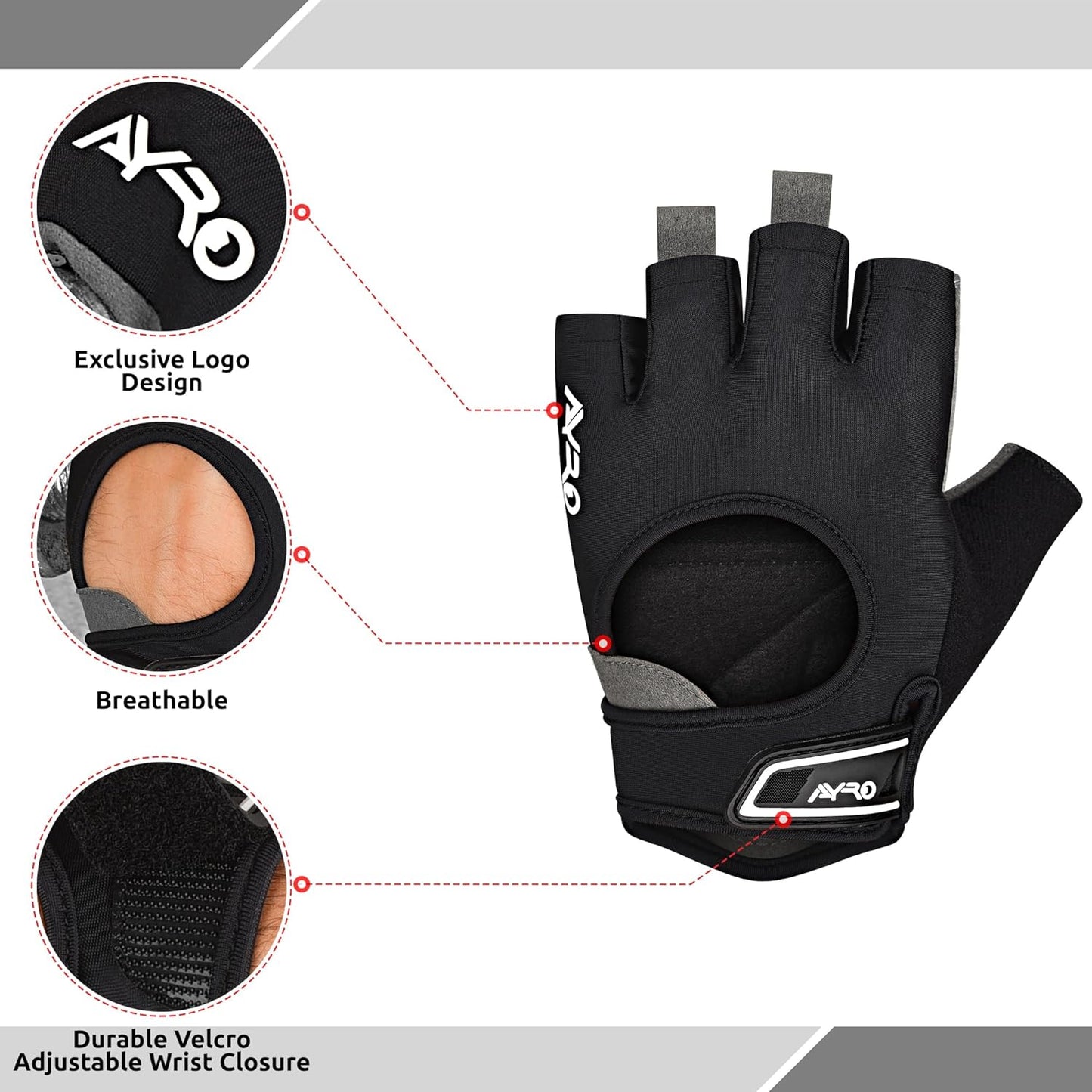 Breathable Weight Lifting Gym Workout Gloves with Extra Grip for Men & Women, Exercise Gloves with Full Palm Protection, Removal with Durable Closure, for Weightlifting, Cycling