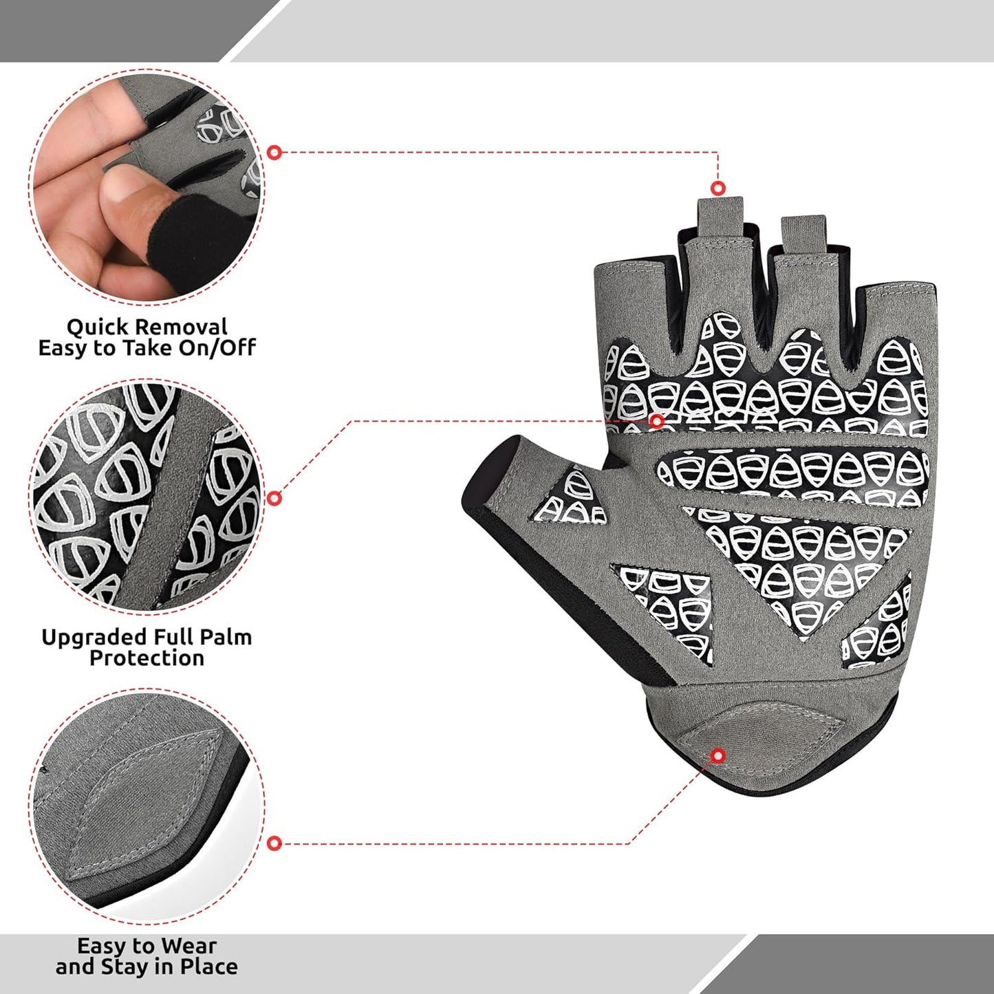 Breathable Weight Lifting Gym Workout Gloves with Extra Grip for Men & Women, Exercise Gloves with Full Palm Protection, Removal with Durable Closure, for Weightlifting, Cycling