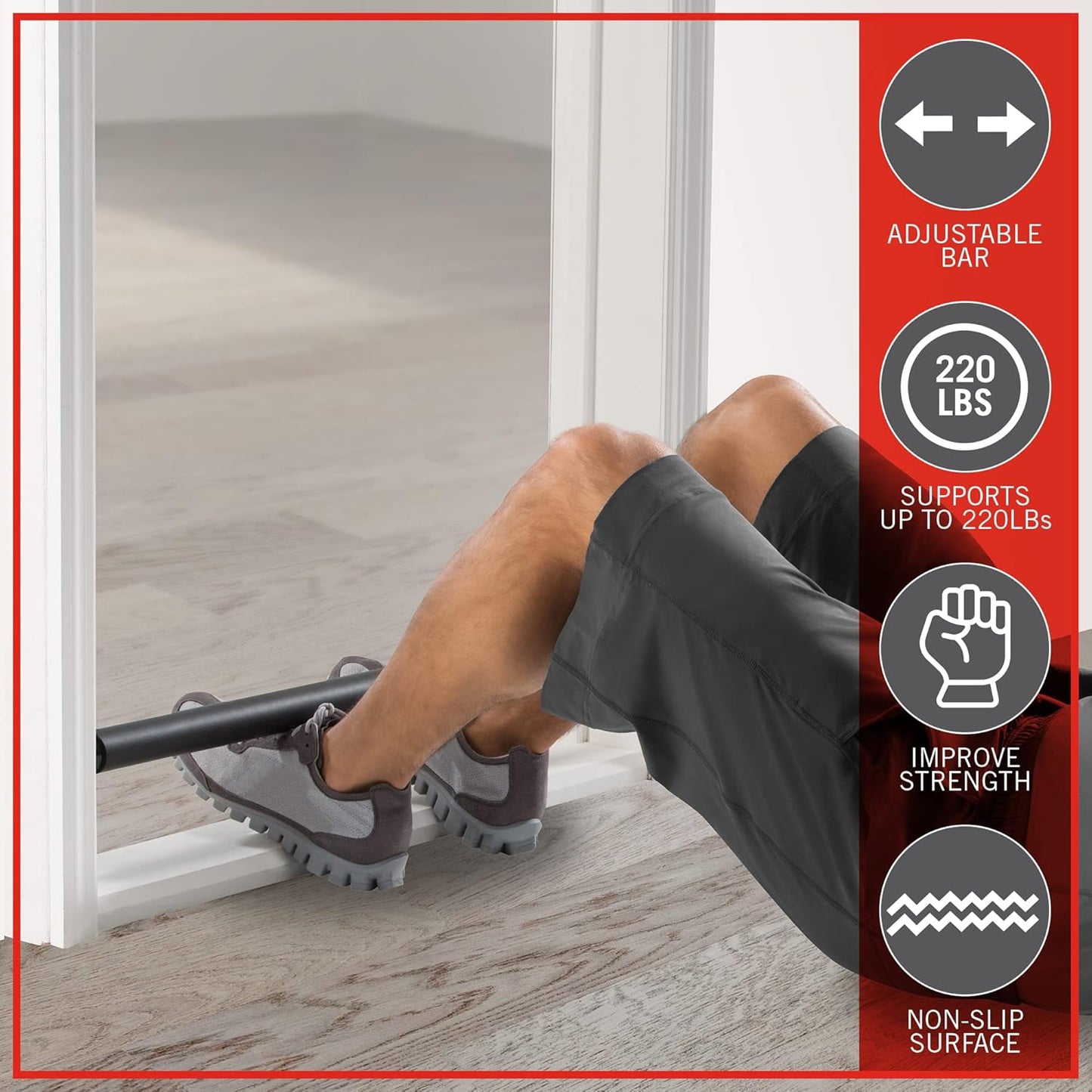 Fitness Foam Covered Chinning & Sit-Up Bar - Fit Doorways up to 36", Adjustable, Easy Installation, Holds up to 220 Lbs
