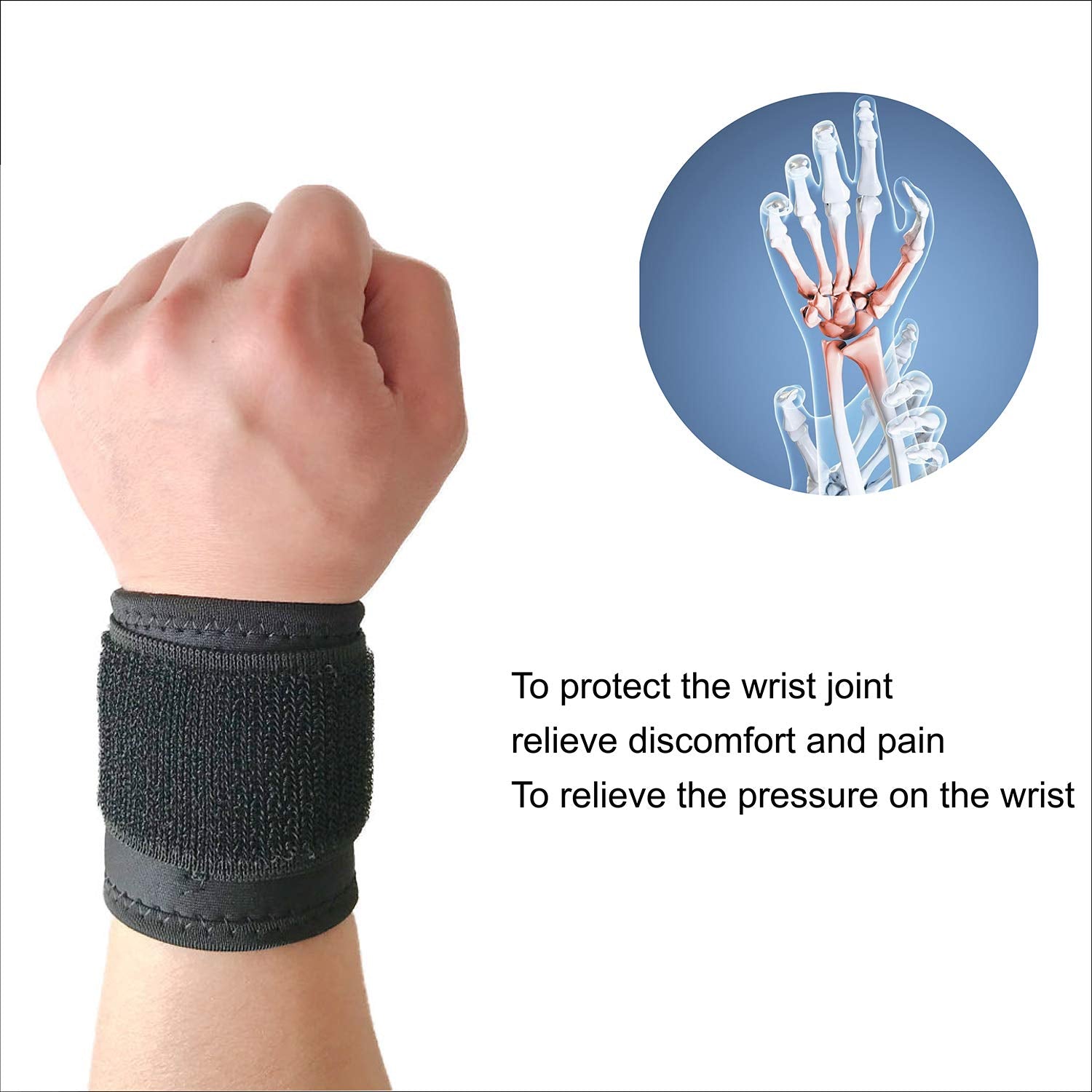 Wrist Compression Strap Support for Fitness, Weightlifting, Tendonitis, Carpal Tunnel Arthritis, Wrist Pain Relief - 2 Pack