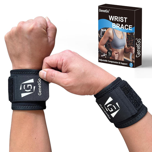 Wrist Compression Strap Support for Fitness, Weightlifting, Tendonitis, Carpal Tunnel Arthritis, Wrist Pain Relief - 2 Pack