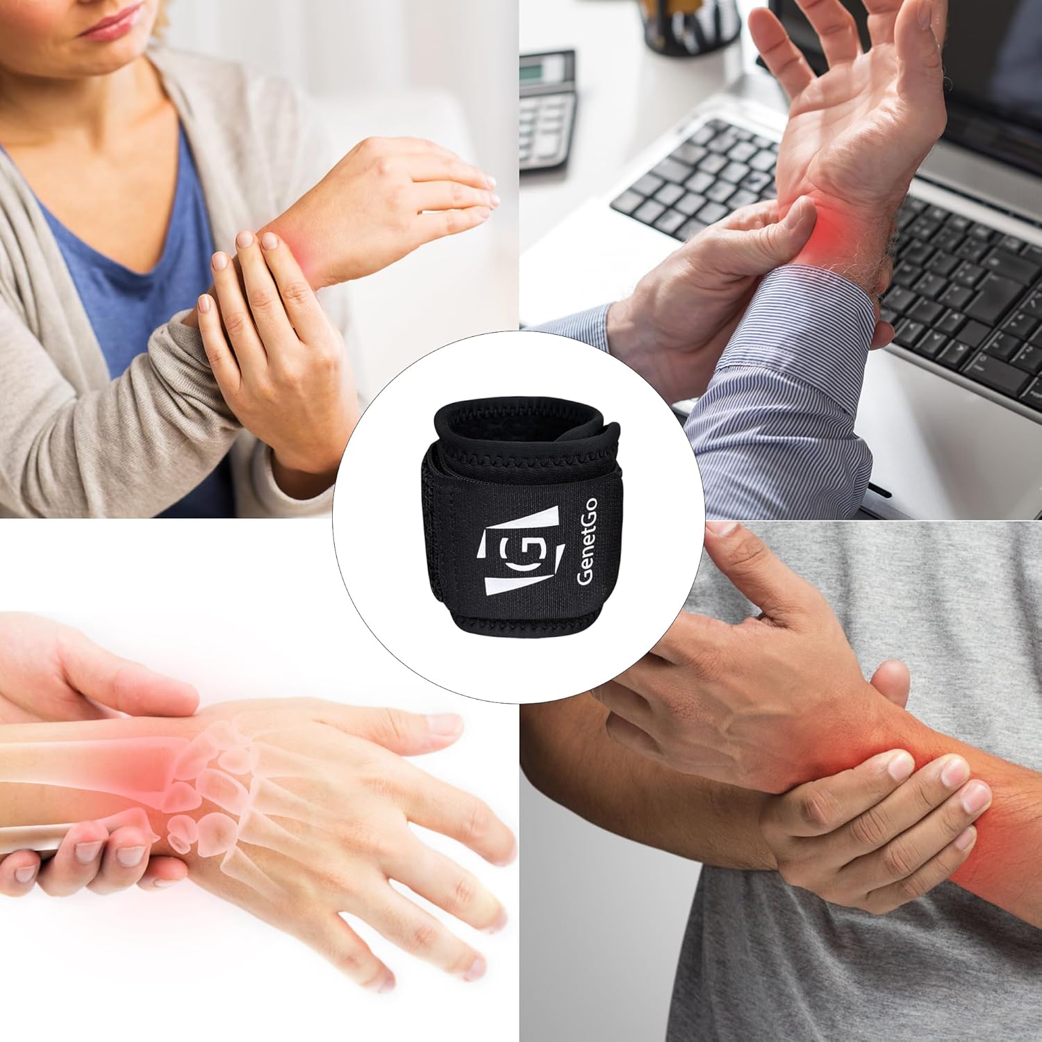 Wrist Compression Strap Support for Fitness, Weightlifting, Tendonitis, Carpal Tunnel Arthritis, Wrist Pain Relief - 2 Pack