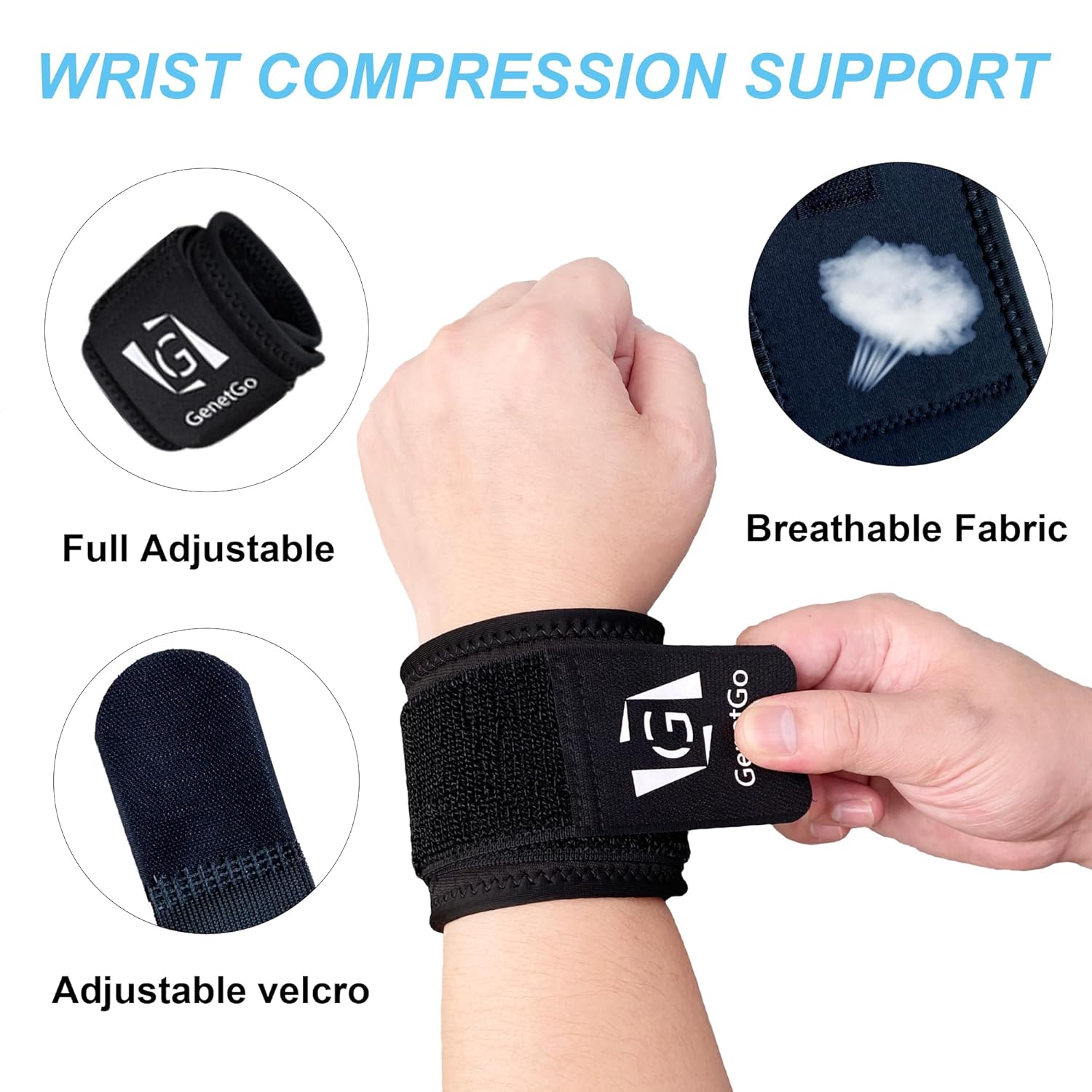 Wrist Compression Strap Support for Fitness, Weightlifting, Tendonitis, Carpal Tunnel Arthritis, Wrist Pain Relief - 2 Pack
