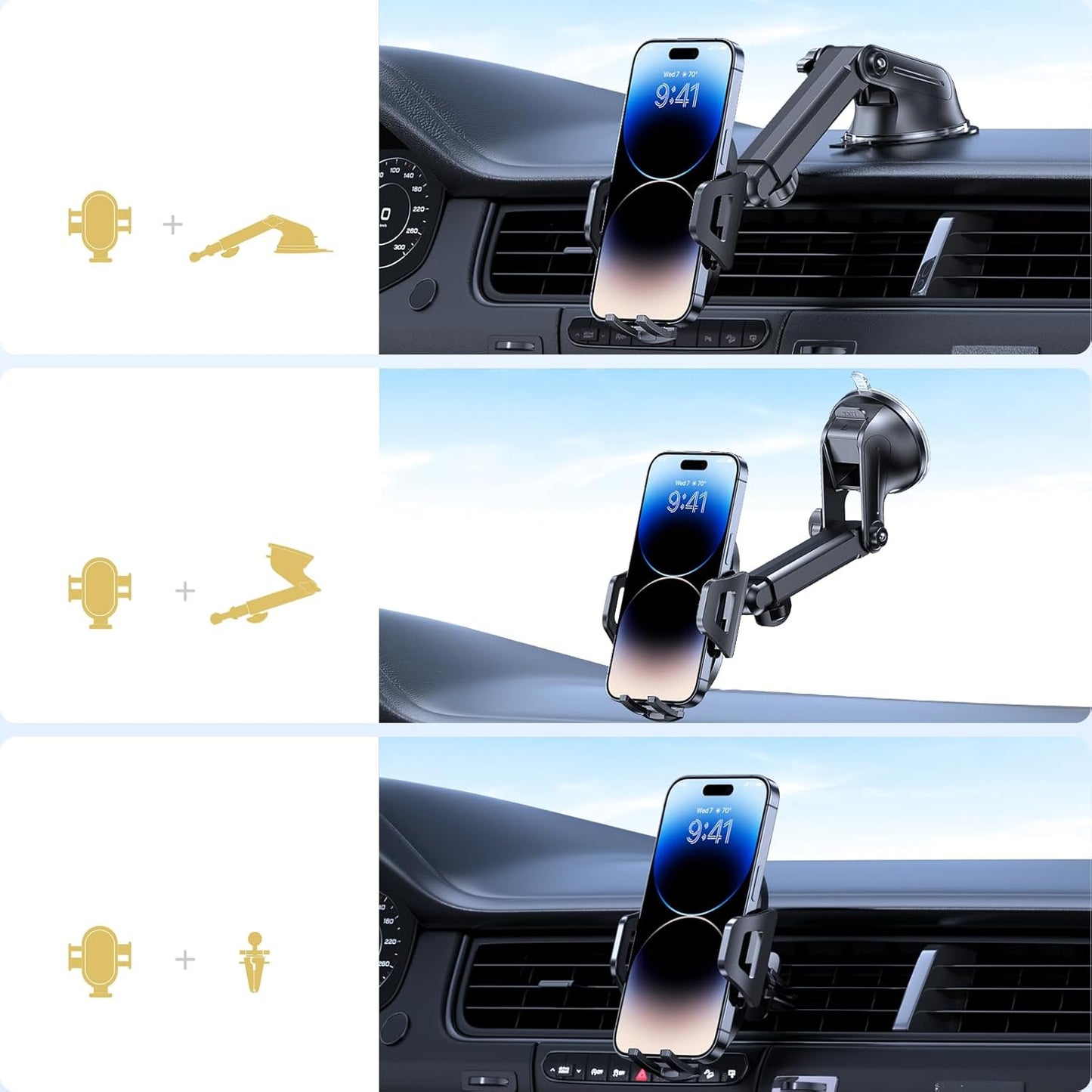 Phone Holders for Your Car, Multifunctional Car Phone Holder with Suction Cup Base, Hands Free Universal Cell Phone Car Mount, Automobile Phone Mount Car for Iphone Android Smartphones(Base)